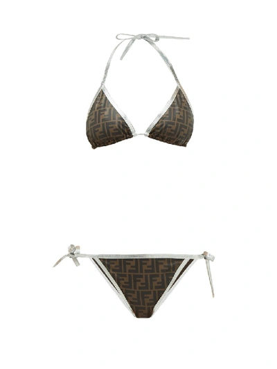 Shop Fendi Ff-logo Triangle Bikini In Grey