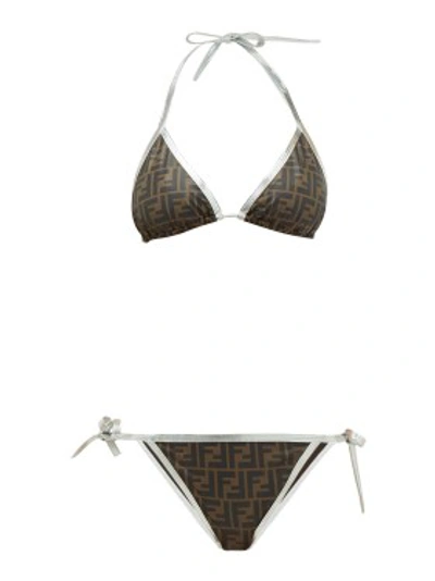 Shop Fendi Ff-logo Triangle Bikini In Grey
