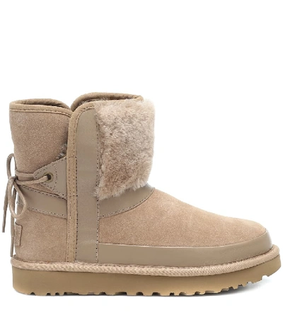 Shop Ugg Classic Bow Suede Ankle Boots In Neutrals