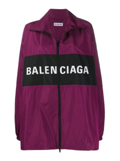 Shop Balenciaga Purple Logo Jacket In Pink