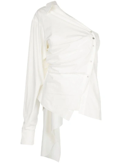 Shop Marques' Almeida One Shoulder Draped Shirt In White