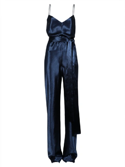Shop Galvan Metallic Blue Jumpsuit In Black