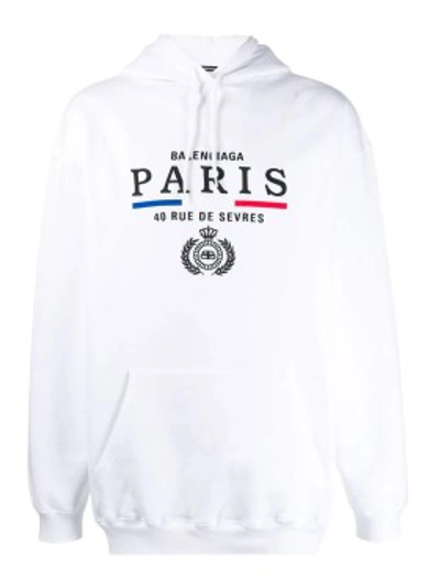 Shop Balenciaga Paris Embroidered Logo Hoodie In White