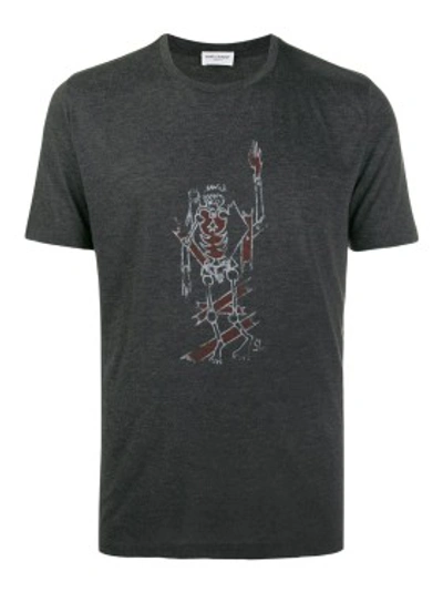 Shop Saint Laurent Skeleton Print T-shirt In Black