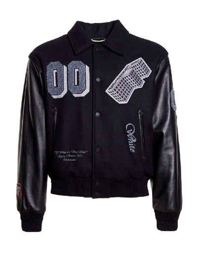 Shop Off-white Golden Ratio Leather Varsity Jacket In Black