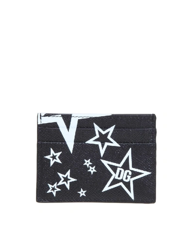 Shop Dolce & Gabbana Leather Card Holder With Print In Black