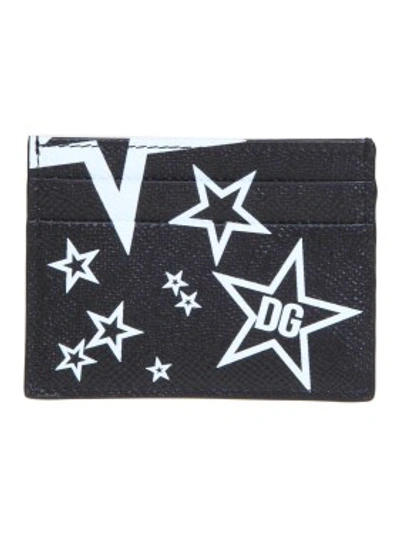 Shop Dolce & Gabbana Leather Card Holder With Print In Black
