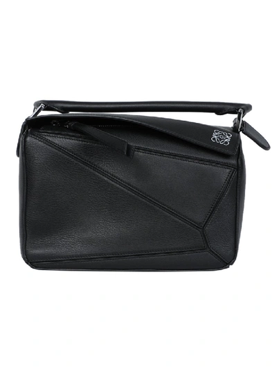 Shop Loewe Black Pebbled Puzzle Bag