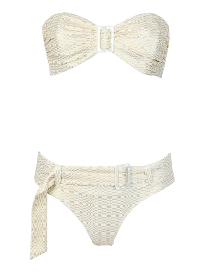 Shop Lisa Marie Fernandez Gold Women's Buckle Bandeau Bikini Set In Neutrals