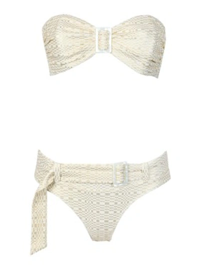 Shop Lisa Marie Fernandez Gold Women's Buckle Bandeau Bikini Set In Neutrals
