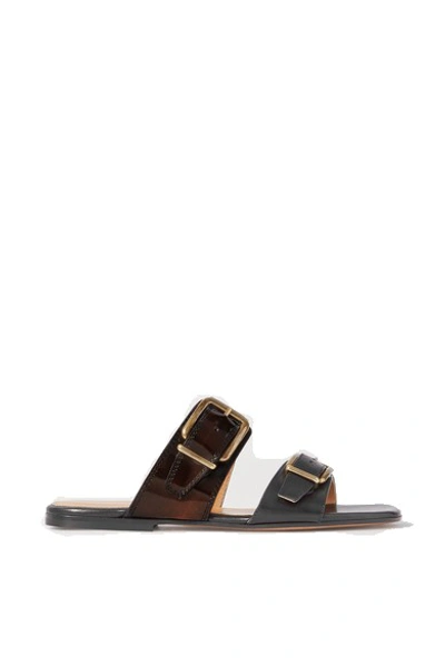 Shop Dries Van Noten Buckle-detailed Smooth And Patent-leather Slides In Black