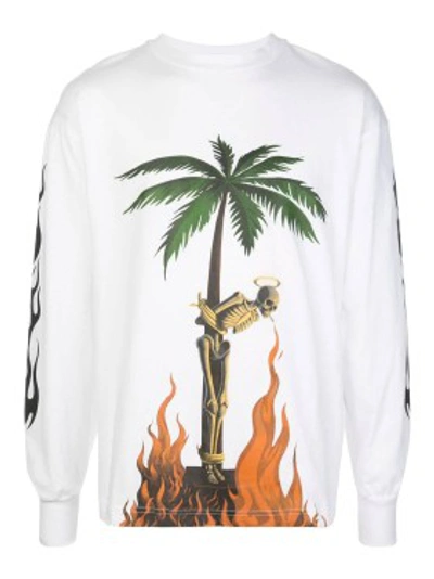Shop Palm Angels Burning Skeleton Long Sleeve T-shirt In White