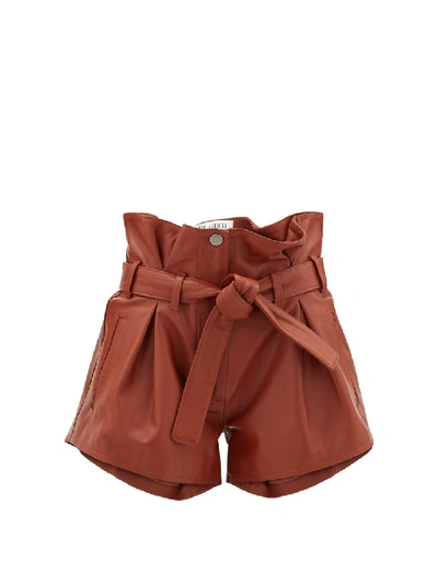 Shop Attico Pleated High-rise Leather Shorts In Brown