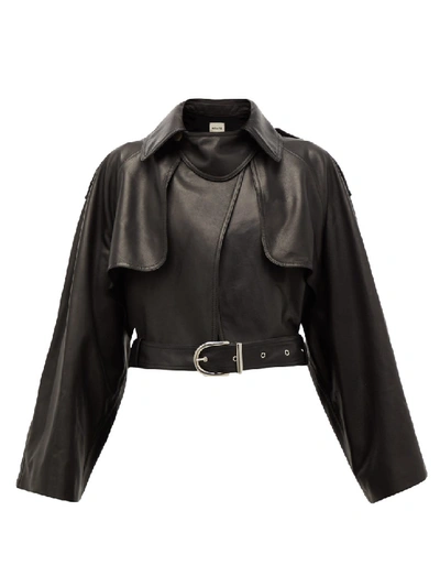 Shop Khaite Cropped Leather Biker Jacket In Black