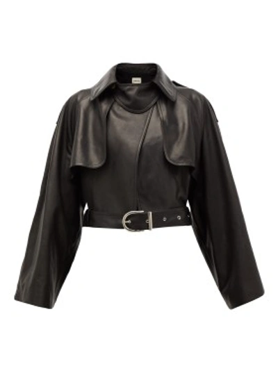 Shop Khaite Cropped Leather Biker Jacket In Black