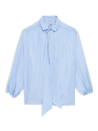 Shop Balenciaga Striped Blue Bow Blouse