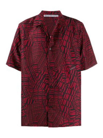 Shop Alexander Wang Red Men's Short-sleeved Logo Shirt In Black
