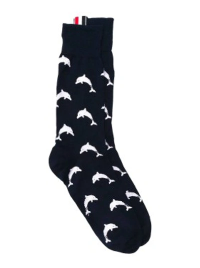 Shop Thom Browne Dolphin Print Socks In Black