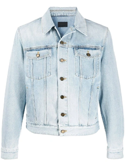 Shop Saint Laurent Washed Light Blue Denim Jacket In White