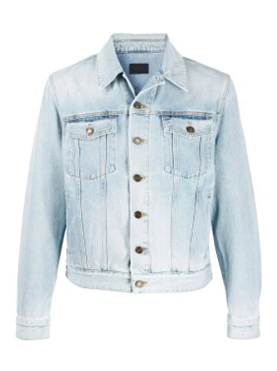 Shop Saint Laurent Washed Light Blue Denim Jacket In White