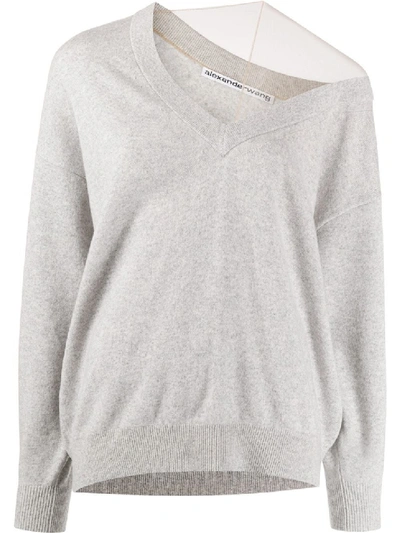 Shop Alexander Wang Off-shoulder Sweater With Mesh Inlay In White