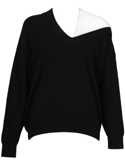 Shop Alexander Wang Black Women's Off-shoulder Sweater With Mesh Inlay