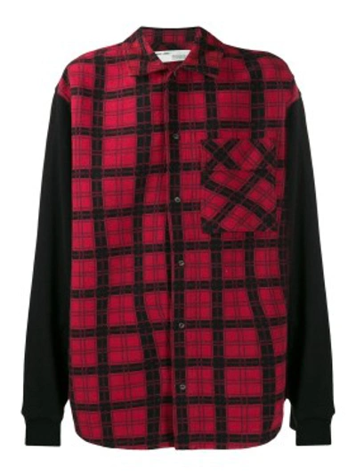 Shop Off-white Red Men's Plaid Paneled Shirt In Black