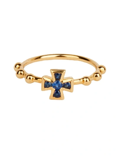 Shop Rosa De La Cruz Blue Sapphire Baroque Boules Cross Ring In Not Applicable