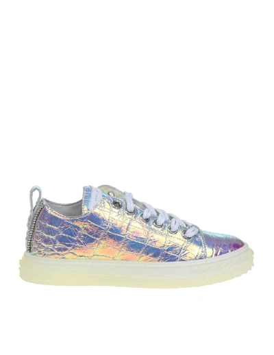 Shop Giuseppe Zanotti Sneakers Blabber Jellyfish In Iridescent Leather In White