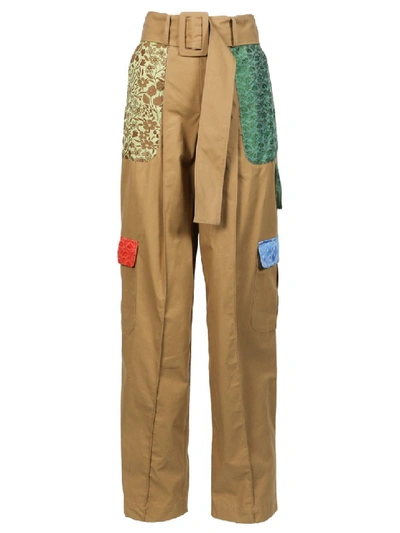Shop Rosie Assoulin High Waisted Patchwork Cargo Trousers In Brown