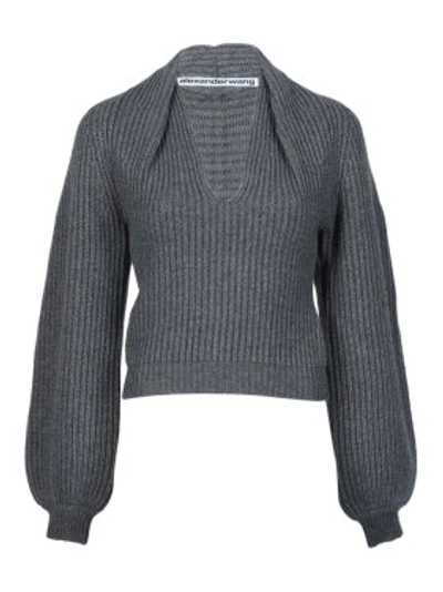 Shop Alexander Wang Rubbed Pullover With Draped Details In Grey