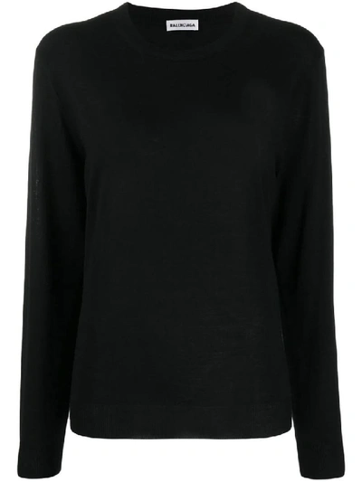 Shop Balenciaga Intarsia Logo Crewneck Sweater In Black