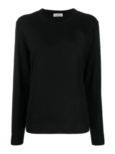 Shop Balenciaga Intarsia Logo Crewneck Sweater In Black