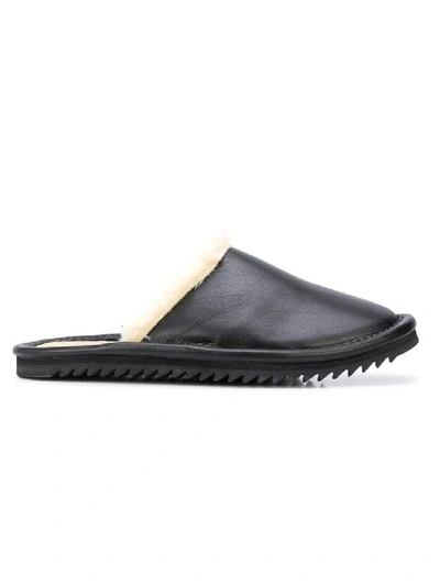 Shop Julien David Black Leather Slippers In Grey