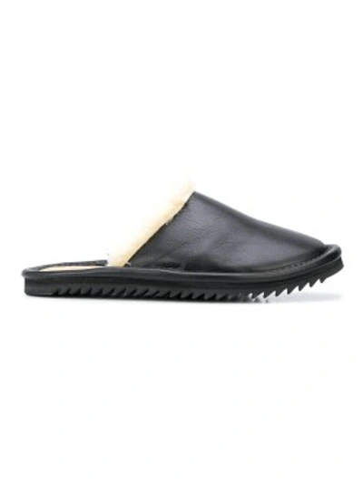 Shop Julien David Black Leather Slippers In Grey