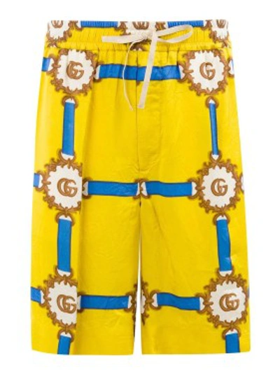 Shop Gucci Yellow Men's Logo Drawstring Shorts