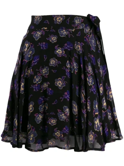 Shop Ganni Floral Wrap Mini Skirt In 99 Black