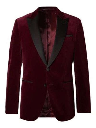 Shop Hugo Boss Helward Slim-fit Satin-trimmed Cotton-velvet Tuxedo Jacket In Black