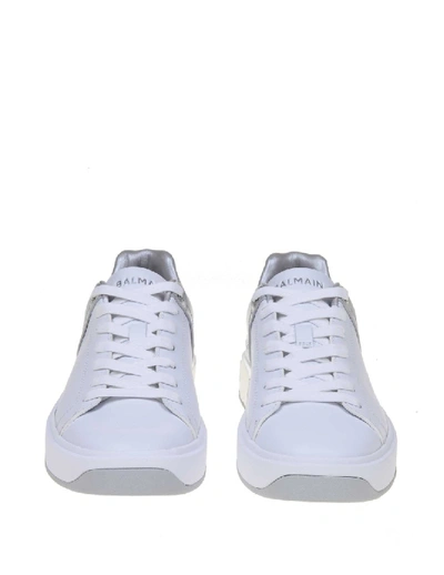 Shop Balmain B-court Sneakers In Leather White / Silver In Purple