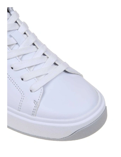 Shop Balmain B-court Sneakers In Leather White / Silver In Purple