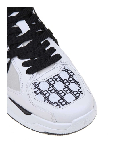 Shop Balmain B-ball Sneakers In White / Black Leather In Purple