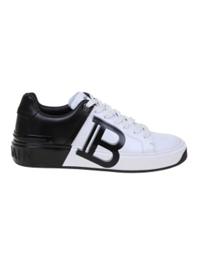 Shop Balmain B-court Sneakers In Leather White / Black