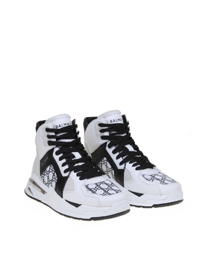 Shop Balmain B-ball Trainers In White / Black Leather In Grey