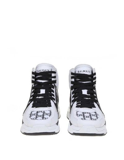 Shop Balmain B-ball Sneakers In White / Black Leather In Grey