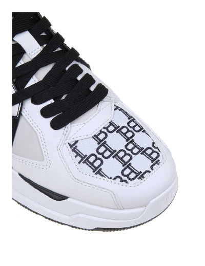 Shop Balmain B-ball Trainers In White / Black Leather In Grey