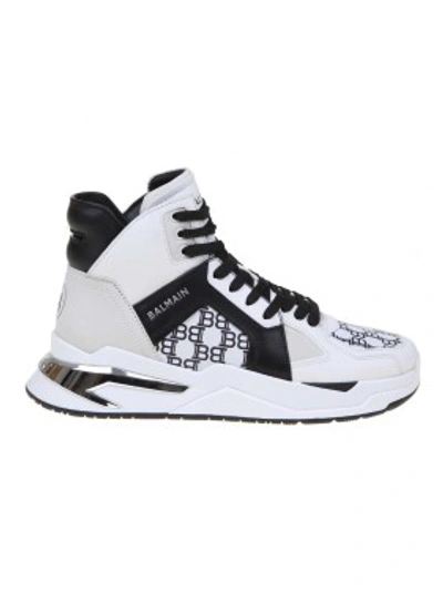 Shop Balmain B-ball Trainers In White / Black Leather In Grey