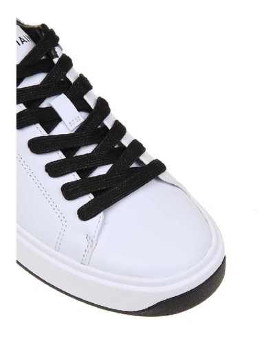 Shop Balmain B-court Sneakers In Leather White / Black