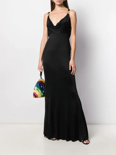 Shop Versace Cowl Neck Fitted Dress In Black