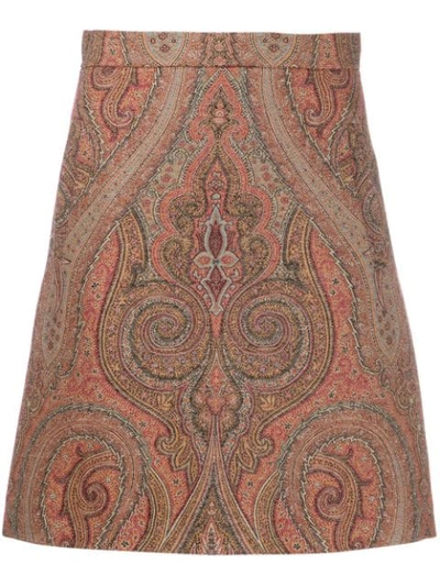 Shop Etro Paisley Print Straight Skirt In Brown