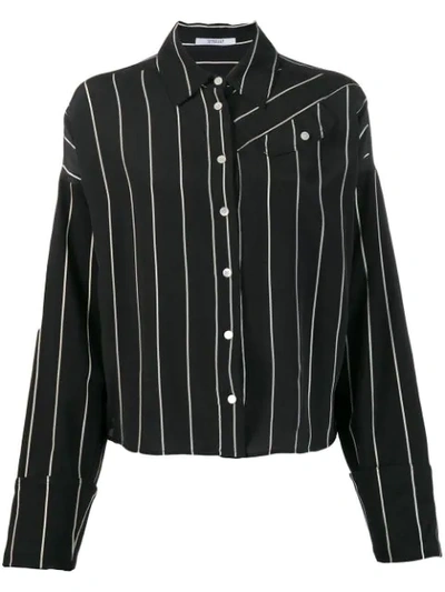 Shop Derek Lam 10 Crosby Long Sleeve Pinstripped Silk Button-down Shirt With Contrast Sleeves In Black